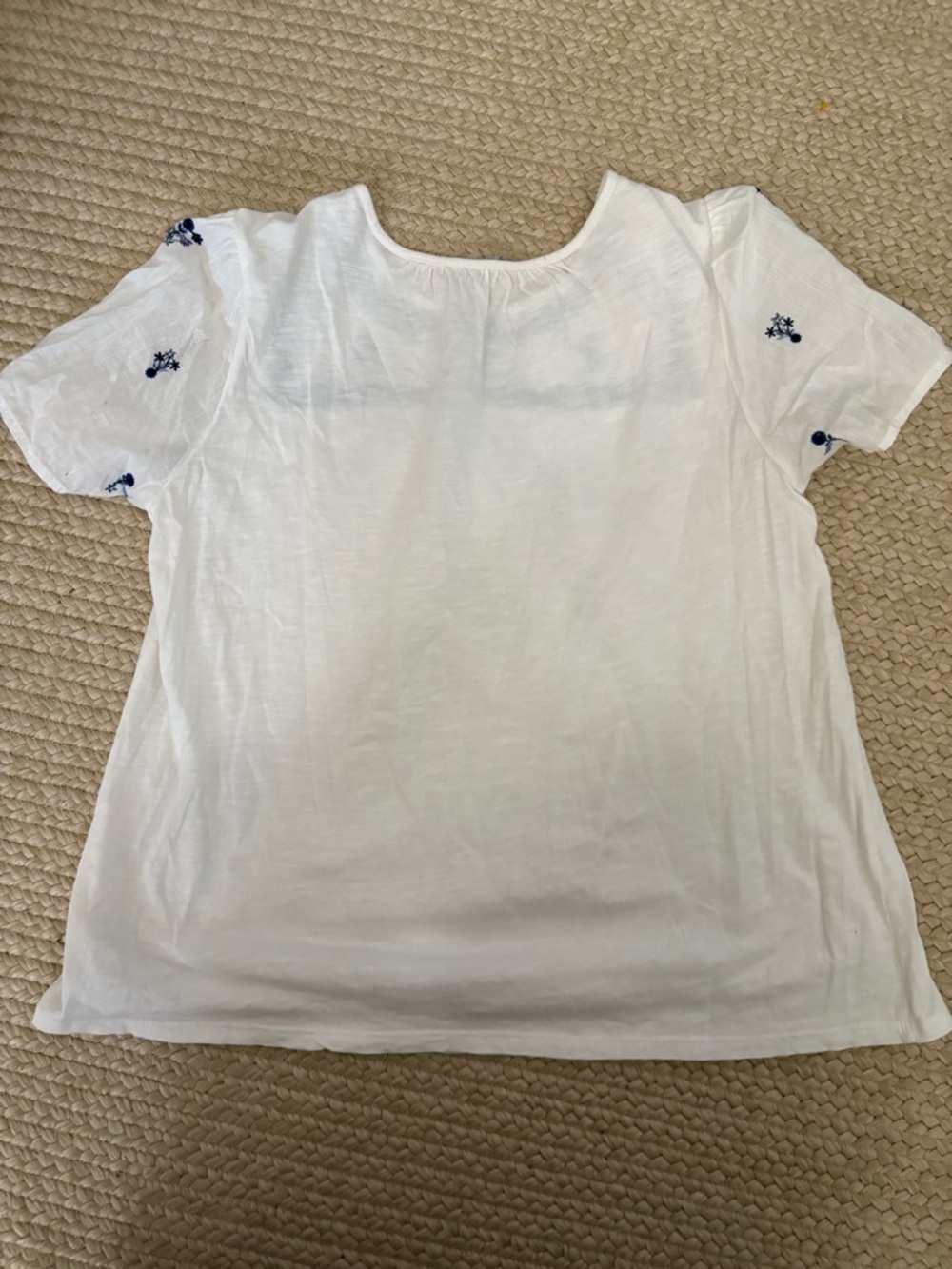 Lucky Brand White Short-Sleeve Top with Blue Floral Embroidery - Picture 3 of 7